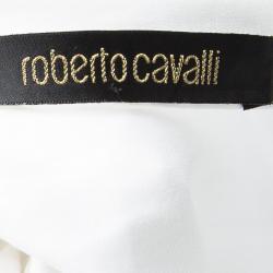 مملوكة مسبقًا تونيك روبرتو كافالي قطن أبيض بكشكشة مزينة  وخياطة مطرزة أكمام واسعة S