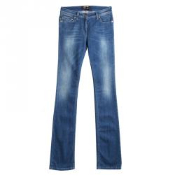 Pre Owned Roberto Cavalli Indigo Light Wash Faded Effect Denim Boot Cut Jeans S