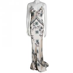 Pre Owned Roberto Cavalli Pale Pink Silk Floral Print Sleeveless Maxi Dress M