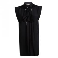 Pre Owned تونيك روبرتو كافالي حرير أسود لمسات دانتيل برباط مزين غير متساوي M