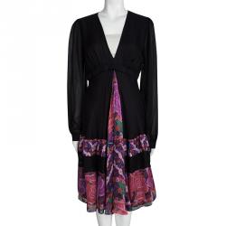 Pre Owned Roberto Cavalli Multicolor Printed Silk Long Sleeve Dress M