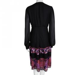 Pre Owned Roberto Cavalli Multicolor Printed Silk Long Sleeve Dress M