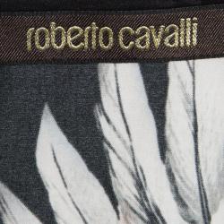 Pre Owned Roberto Cavalli Monochrome Printed Short Sleeve Top M
