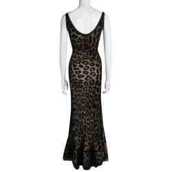 مملوكة مسبقًا فستان ماكسي روبرتو كافالي تريكوت نقشة الفهد طبقة شبكة S