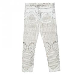 Pre Owned Roberto Cavalli White Printed Denim Straight Fit Jeans M