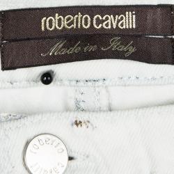 Pre Owned Roberto Cavalli White Printed Denim Straight Fit Jeans M