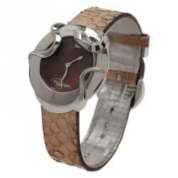 Pre Owned Roberto Cavalli Brown Stainless Steel Snake Women's Wristwatch 38MM