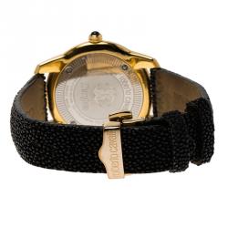 Pre Owned Roberto Cavalli Black Gold-Plated Stainless Steel Crystal Fugit Women's Wristwatch 37MM