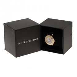 Pre Owned Roberto Cavalli Black Gold-Plated Stainless Steel Crystal Fugit Women's Wristwatch 37MM