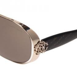Roberto Cavalli Black and Gold Calendula 534S Round Sunglasses