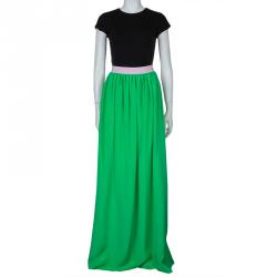 Pre Owned Roksanda Ilincic Neon Green and Pink Paneled Maxi Skirt M