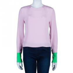 مملوكة مسبقًا Roksanda Ilincic Pink Contrast Cuff Long Sleeve Silk Top M