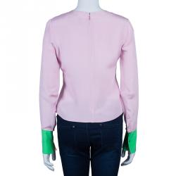 مملوكة مسبقًا Roksanda Ilincic Pink Contrast Cuff Long Sleeve Silk Top M