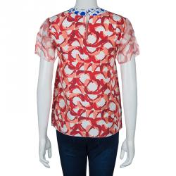 مملوكة مسبقًا Roksanda Ilincic Orange Printed Silk Top S