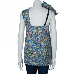 Roksanda Ilincic Multicolor Floral Print Textured Silk Draped Asymmetric Top M