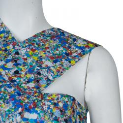 Roksanda Ilincic Multicolor Floral Print Textured Silk Draped Asymmetric Top M