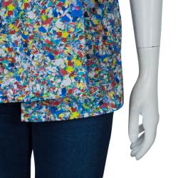 Roksanda Ilincic Multicolor Floral Print Textured Silk Draped Asymmetric Top M