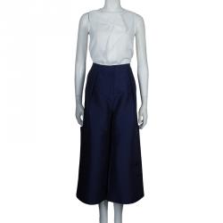 Pre Owned Roksanda Ilincic Navy Blue Silk Oversized Trousers M