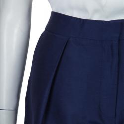 Pre Owned Roksanda Ilincic Navy Blue Silk Oversized Trousers M