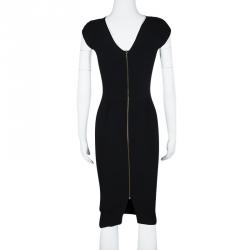 Pre Owned Roland Mouret Black Asymmetric Neck Detail Cap Sleeve Dress S