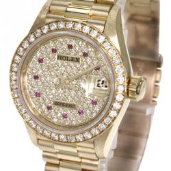 Pre Owned Rolex Diamond Pave 18K Yellow Gold Diamond Datejust Women's Wristwatch 26MM