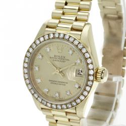 Pre Owned Rolex Champagne Gold 18K Yellow Gold Diamond Datejust Women's Wristwatch 26MM