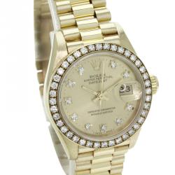 Pre Owned Rolex Champagne Gold 18K Yellow Gold Diamond Datejust Women's Wristwatch 26MM