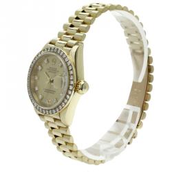 Pre Owned Rolex Champagne Gold 18K Yellow Gold Diamond Datejust Women's Wristwatch 26MM