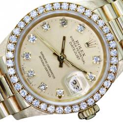 Pre Owned Rolex Champagne Gold 18K Yellow Gold Diamond Datejust Women's Wristwatch 26MM