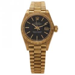 مملوكة مسبقًا Rolex Black 18K Yellow Gold Datejust Women's Wristwatch 26MM