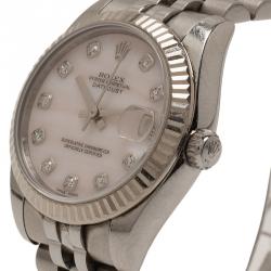 مملوكة مسبقًا ساعة يد نسائية رولكس ديت جست صدف ستانلس ستيل وألماس 31 مم