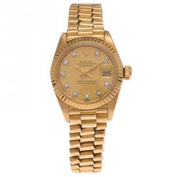 Pre Owned Rolex Champagne 18K Yellow Gold Datejust Women's Wristwatch 26MM
