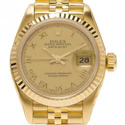 Pre Owned ساعة يد نسائية رولكس ديت جست ذهب أصفر عيار 18 سوداء 26 مم