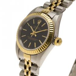 Pre Owned ساعة يد نسائية رولكس ديت جست ستانلس ستيل و ذهب عيار 18 سوداء 26مم