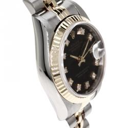 Pre Owned Rolex Black 18K Yellow Gold and Stainless Steel Datejust Women's Wristwatch 26MM