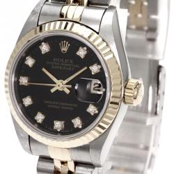 Pre Owned Rolex Black 18K Yellow Gold and Stainless Steel Datejust Women's Wristwatch 26MM