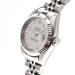 Pre Owned Rolex Silver 18K White Gold and Stainless Steel Datejust Women's Wristwatch 26MM
