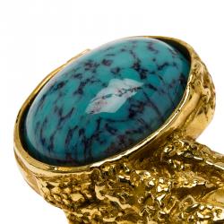 مملوكة مسبقًا خاتم سان لوران باريس أرتي تركواز ذهبي اللون مقاس 49