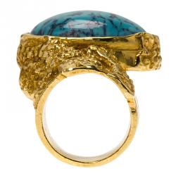 مملوكة مسبقًا خاتم سان لوران باريس أرتي تركواز ذهبي اللون مقاس 49