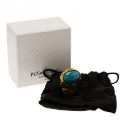 مملوكة مسبقًا خاتم سان لوران باريس أرتي تركواز ذهبي اللون مقاس 49