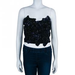 Saint Laurent Paris Blue Sequin Strapless Crop Top M