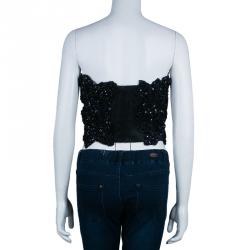 Saint Laurent Paris Blue Sequin Strapless Crop Top M