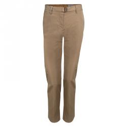 Pre Owned Saint Laurent Sand Brown Slub Cotton Belted Trousers S