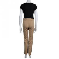 Pre Owned Saint Laurent Sand Brown Slub Cotton Belted Trousers S