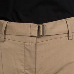 Pre Owned Saint Laurent Sand Brown Slub Cotton Belted Trousers S