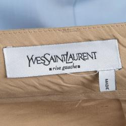 Pre Owned Saint Laurent Sand Brown Slub Cotton Belted Trousers S