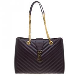 Pre Owned حقيبة يد سان لوران باريس شوبر كاساندريه جلد ماتيلاس عنابي