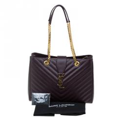 Pre Owned حقيبة يد سان لوران باريس شوبر كاساندريه جلد ماتيلاس عنابي