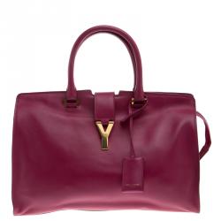 Pre Owned Saint Laurent Paris Magenta Leather Medium Cabas Chyc Tote