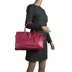 Pre Owned Saint Laurent Paris Magenta Leather Medium Cabas Chyc Tote